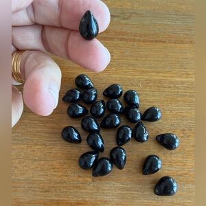 25 Black Teardrop Pressed Glass Beads for Jewelry Craft Making